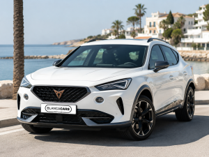 White Cupra Formentor rental car on the Costa Blanca.